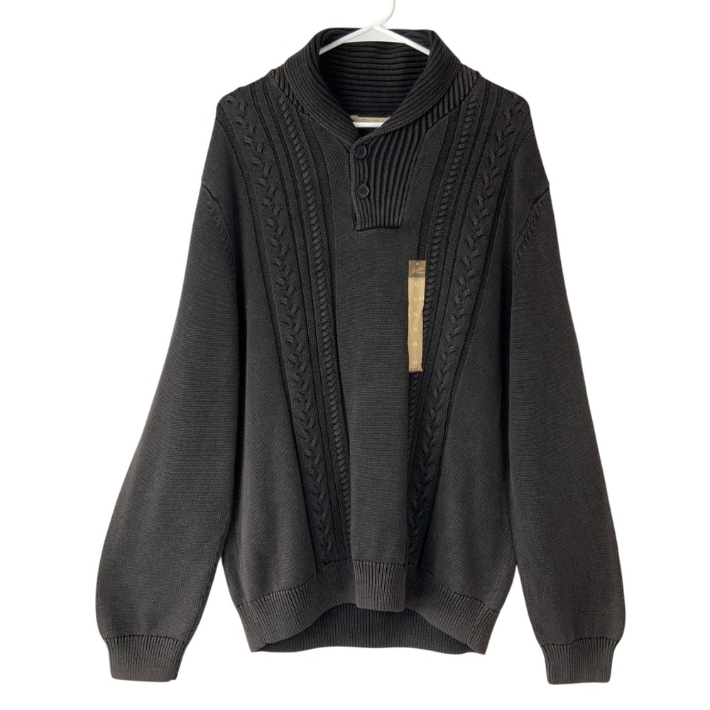 Paradise Collection Black Cable Knit Sweater XL Button Shawl Collar Long Sleeve